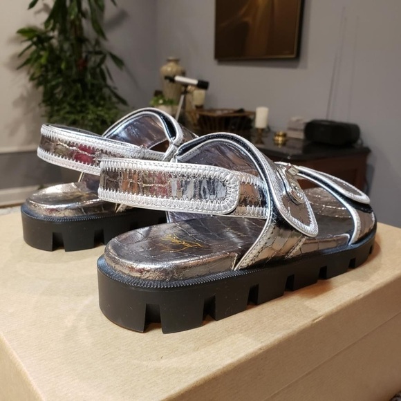 NEW Christian Louboutin Lock Cool Croc-Embossed Leather Sandal Size 37 - Picture 8 of 13